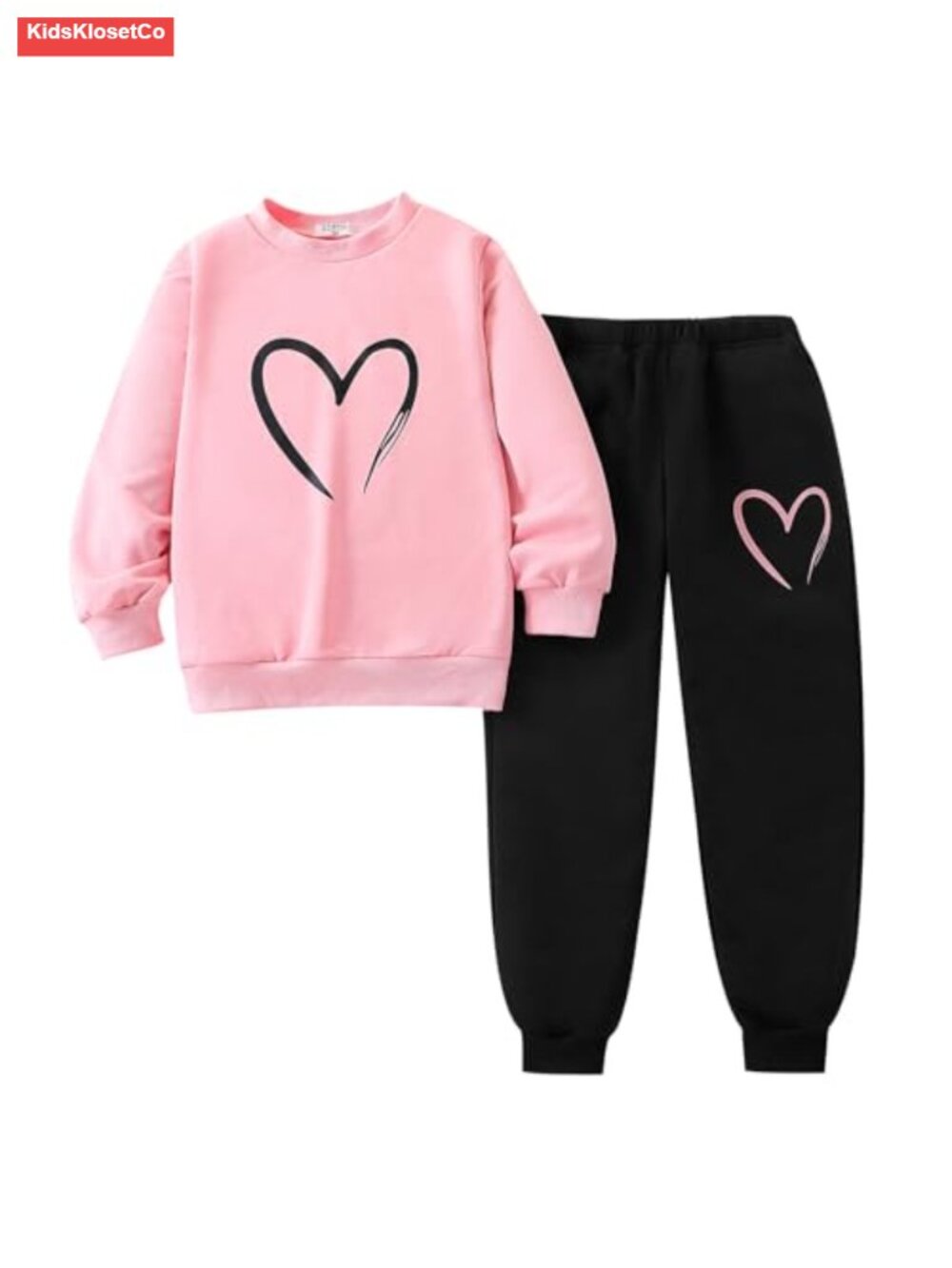 Girls 2-Piece Sweatsuit Set Heart Print Long Sleeve Hoodie & Joggers Fall Winter
